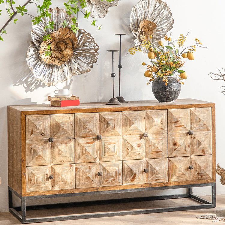 Distressed Wood Accent Chest Industrial Style Solid Wood Cabinet with Drawers