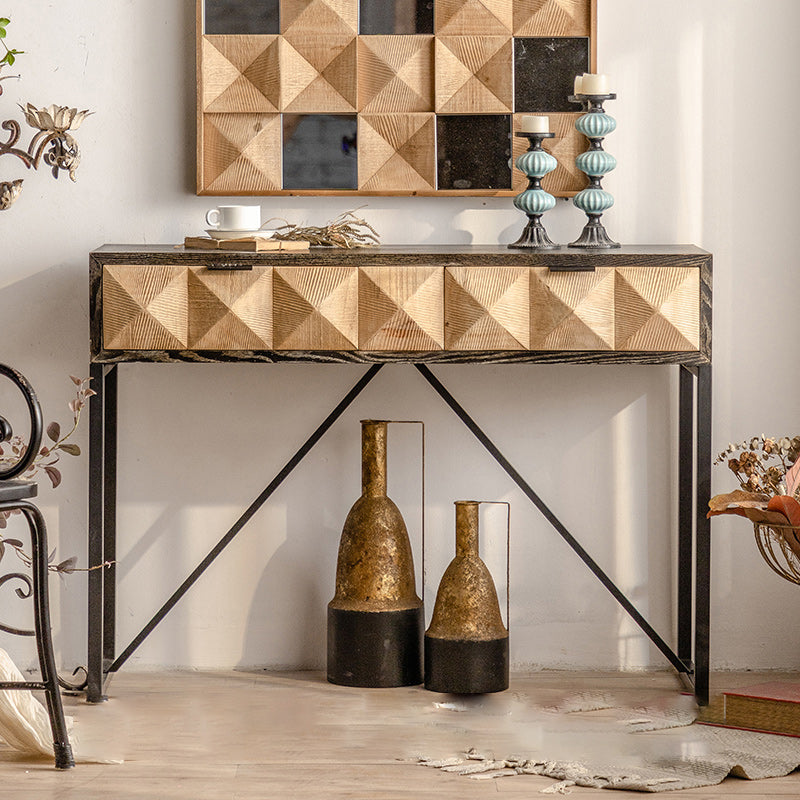 Distressed Wood Accent Chest Industrial Style Solid Wood Cabinet with Drawers