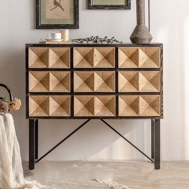 Distressed Wood Accent Chest Industrial Style Solid Wood Cabinet with Drawers
