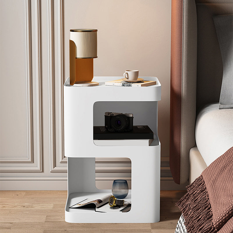 Modernistic Side End Snack Table with Metal Shelves Bedroom Side Table