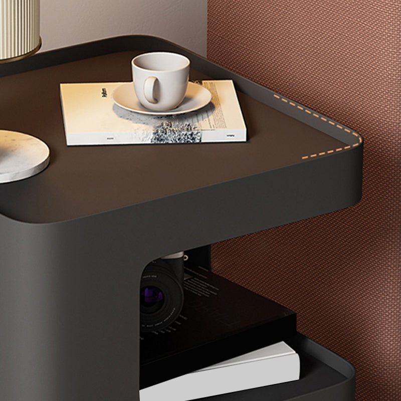 Modernistic Side End Snack Table with Metal Shelves Bedroom Side Table