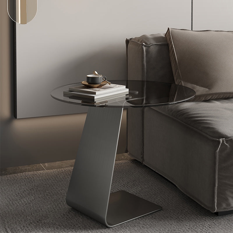 Mid-Century C  Shape Base Round GlassSide Table Luxurious Pedestal End Table