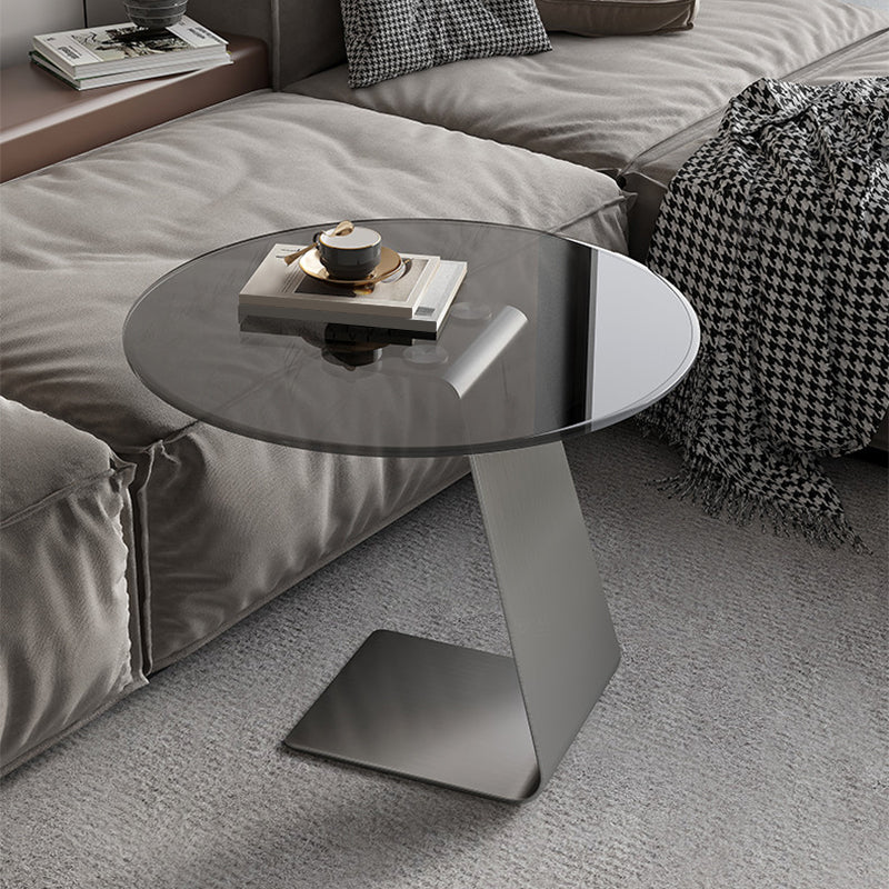 Mid-Century C  Shape Base Round GlassSide Table Luxurious Pedestal End Table