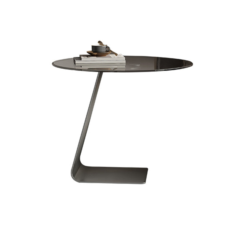 Mid-Century C  Shape Base Round GlassSide Table Luxurious Pedestal End Table