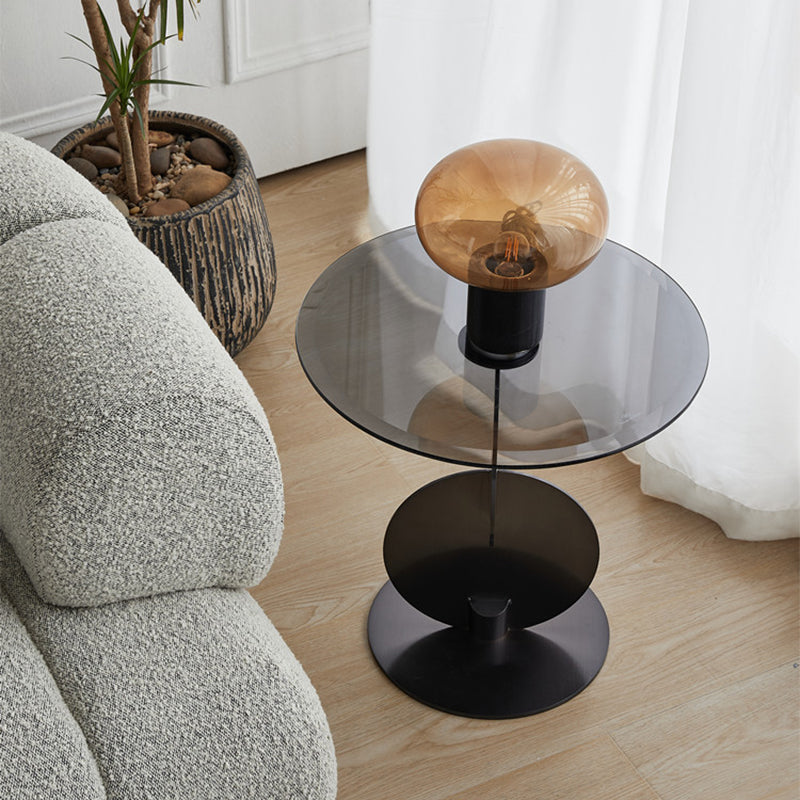 Contemporary Glass Round Top Side Table Metal Pedestal End Table