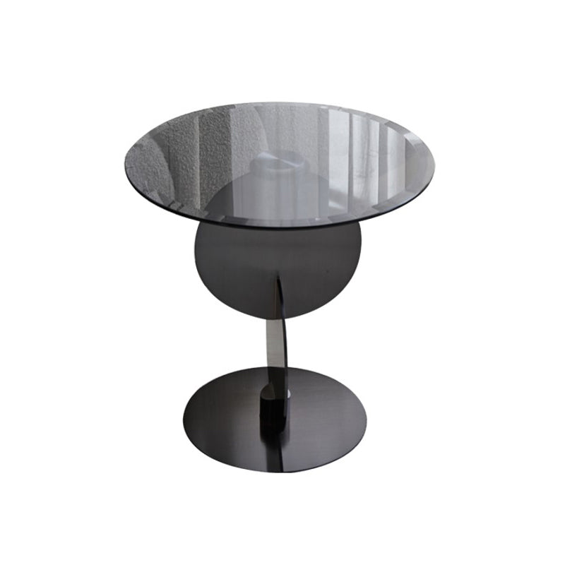Contemporary Glass Round Top Side Table Metal Pedestal End Table