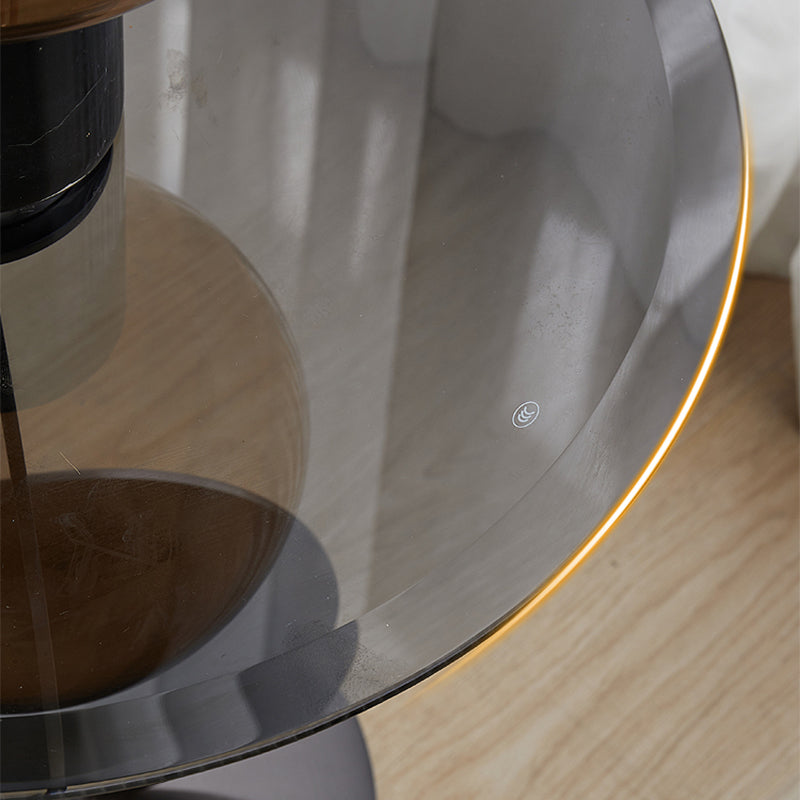 Contemporary Glass Round Top Side Table Metal Pedestal End Table