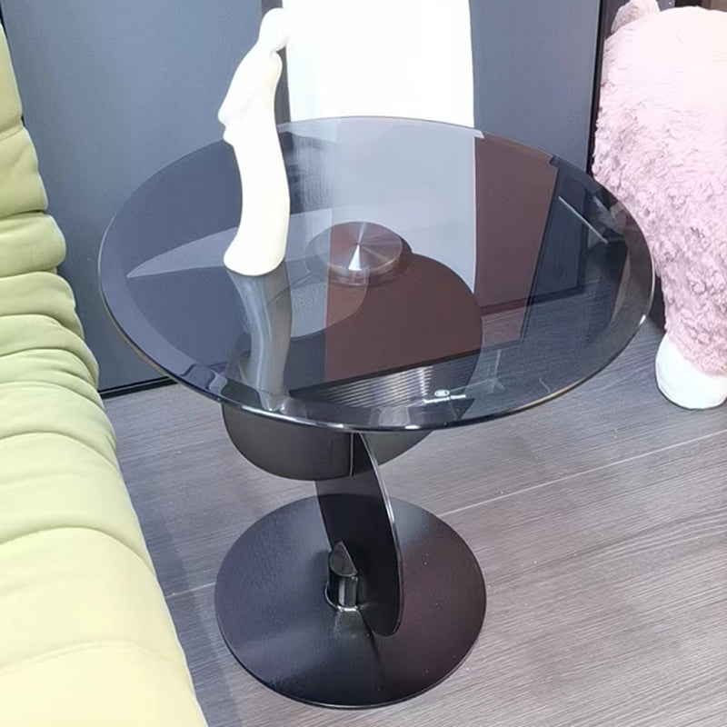 Contemporary Glass Round Top Side Table Metal Pedestal End Table