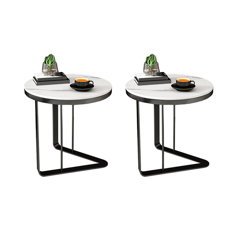 Mid-Century Round Slate Side Table Luxurious Pedestal End Table