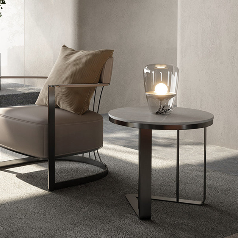 Mid-Century Round Slate Side Table Luxurious Pedestal End Table