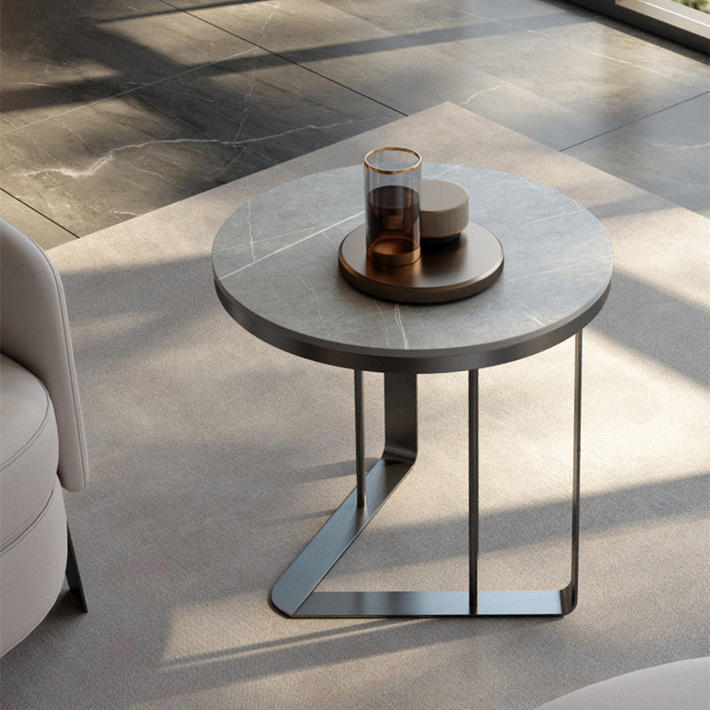 Mid-Century Round Slate Side Table Luxurious Pedestal End Table