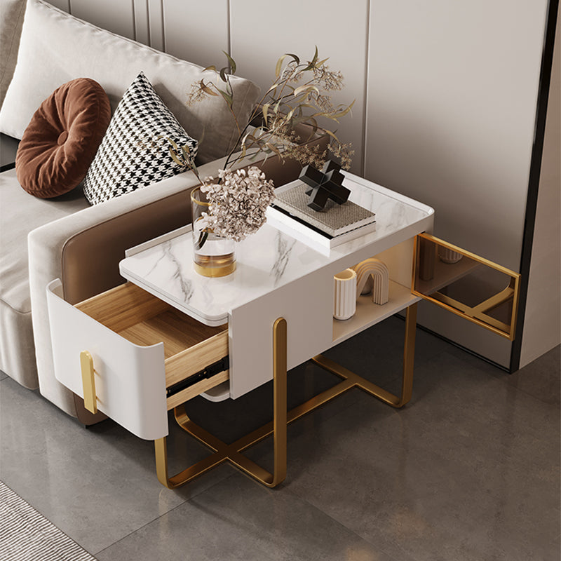 Mid-Century Marble Top Side Accent Table Metal Frame End Table