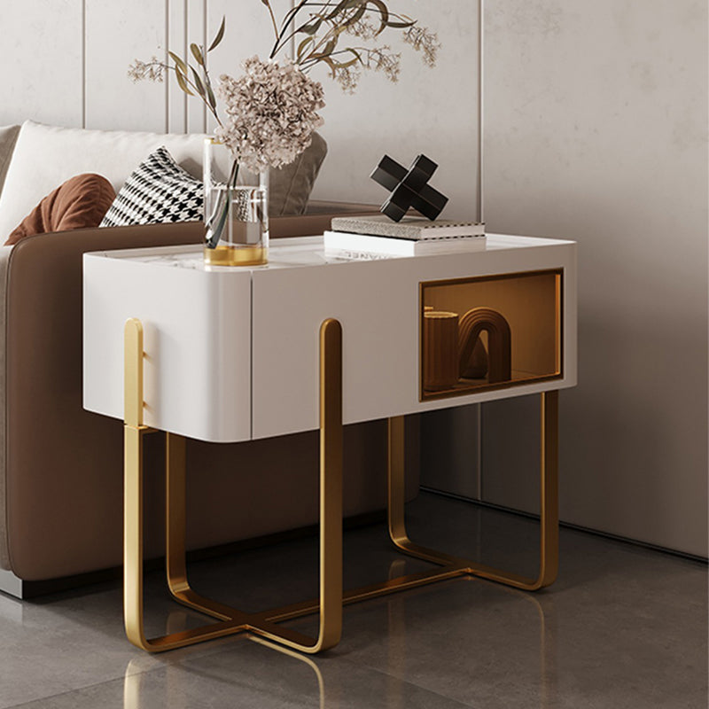 Mid-Century Marble Top Side Accent Table Metal Frame End Table