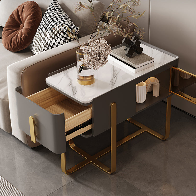 Mid-Century Marble Top Side Accent Table Metal Frame End Table