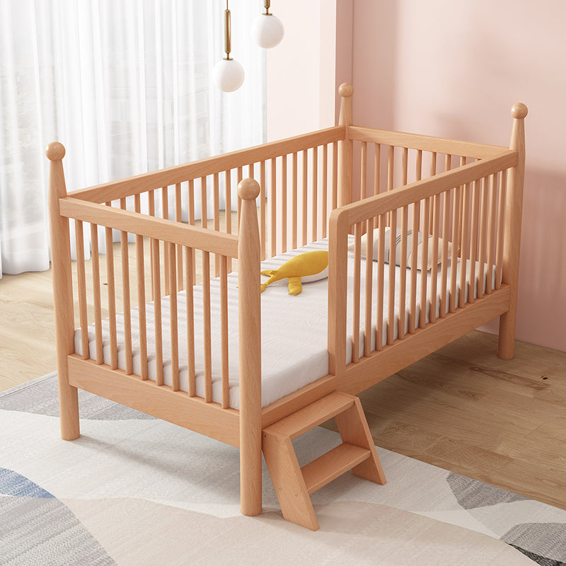 Naitural Nursery Crib with Guardrail Farmhouse Baby Crib in Solid Wood