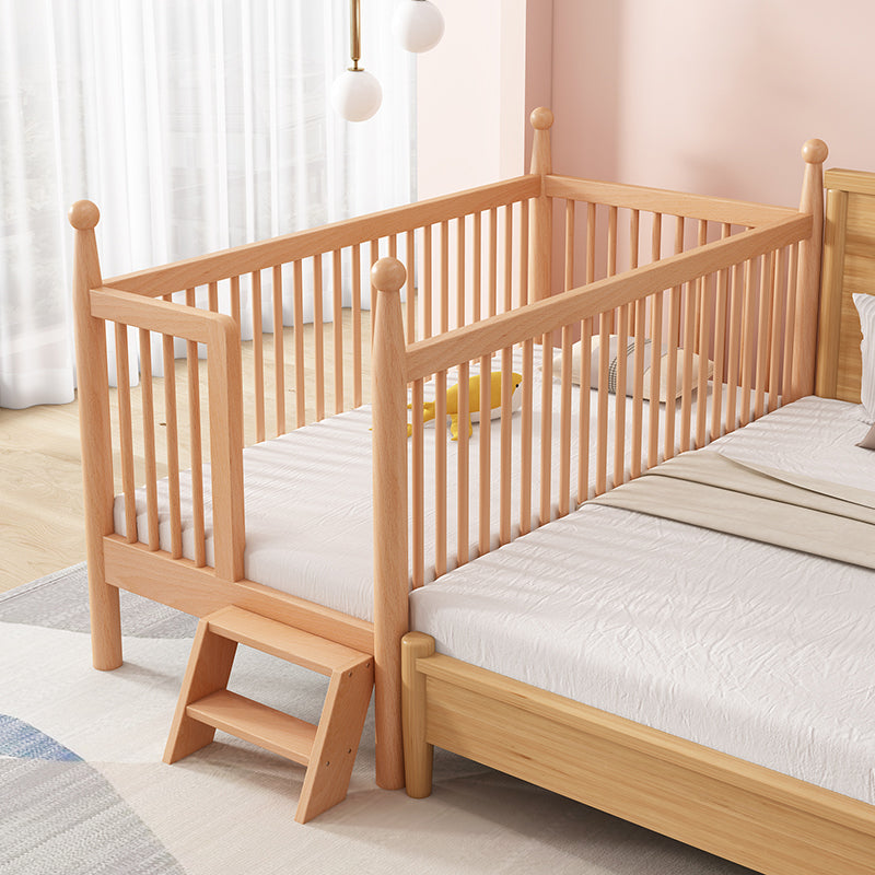 Naitural Nursery Crib with Guardrail Farmhouse Baby Crib in Solid Wood