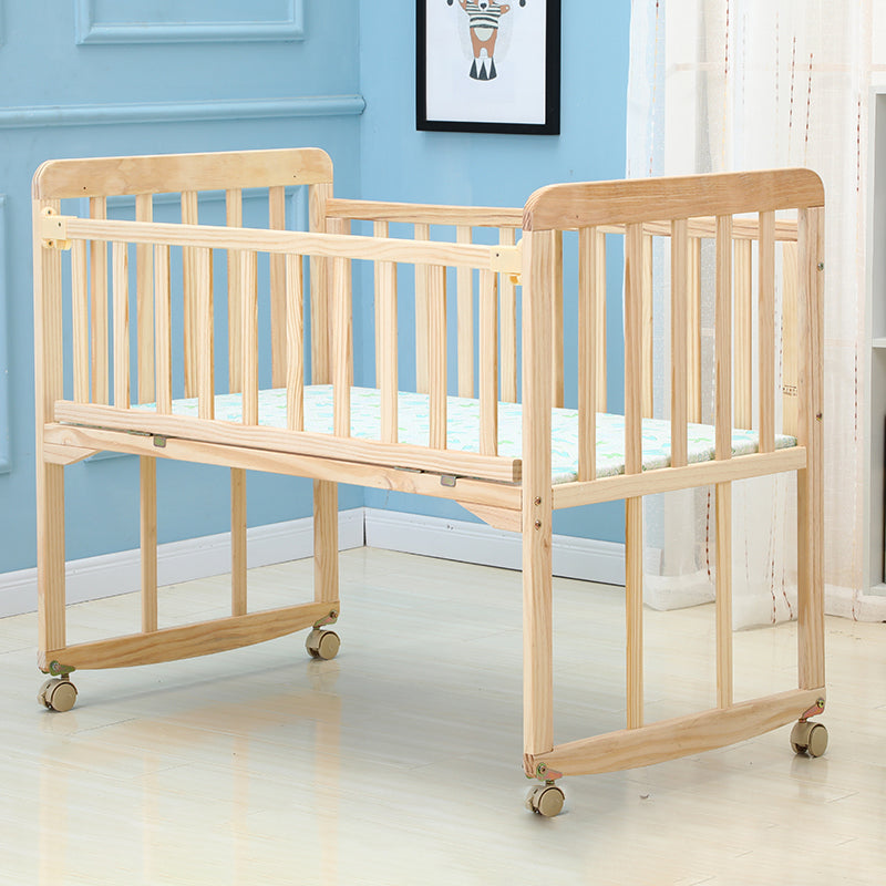 Farmhouse / Country Baby Crib Wood with Guardrail Washed Natural Nursery Bed