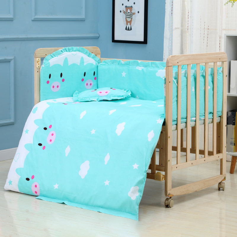 Farmhouse / Country Baby Crib Wood with Guardrail Washed Natural Nursery Bed