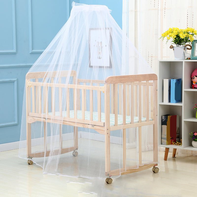 Farmhouse / Country Baby Crib Wood with Guardrail Washed Natural Nursery Bed