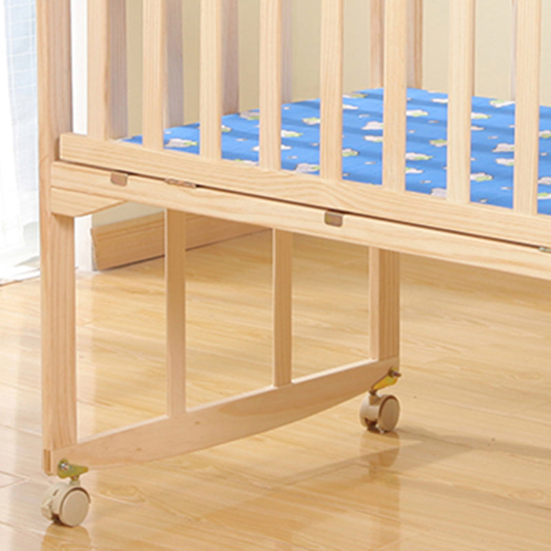 Farmhouse / Country Baby Crib Wood with Guardrail Washed Natural Nursery Bed