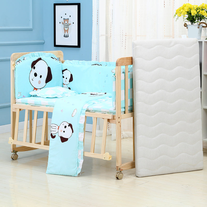 Farmhouse / Country Baby Crib Wood with Guardrail Washed Natural Nursery Bed