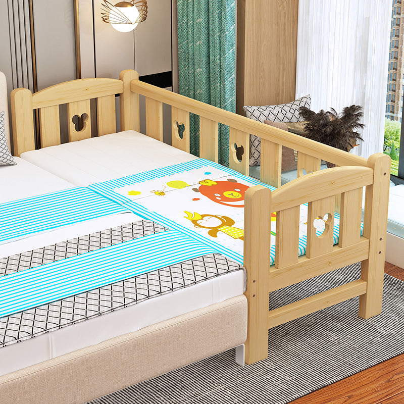 Glam Baby Crib with Mattress Washed Natural Wood with Guardrail Nursery Bed