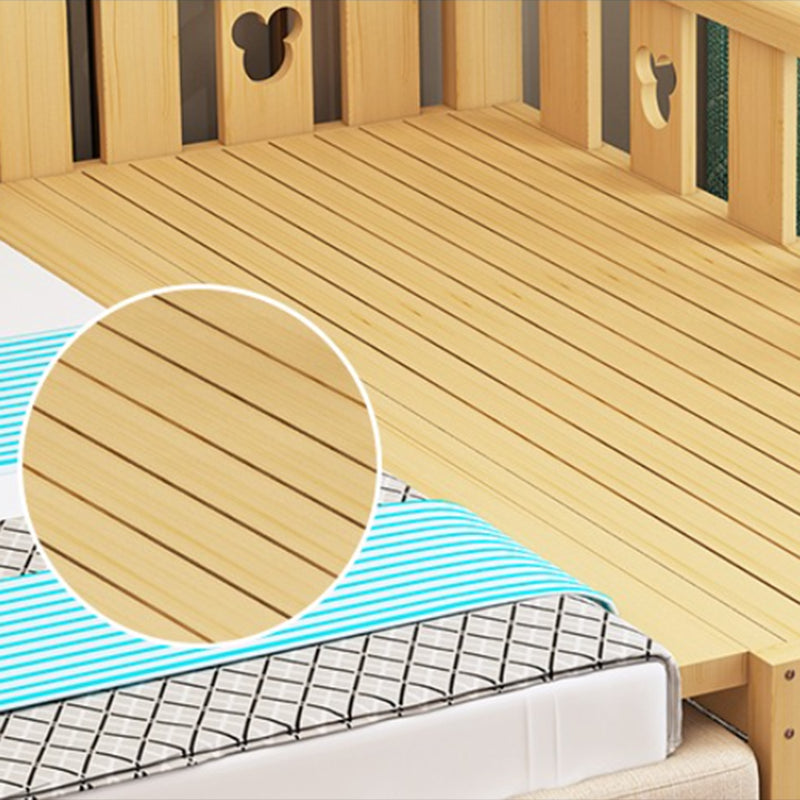 Glam Baby Crib with Mattress Washed Natural Wood with Guardrail Nursery Bed