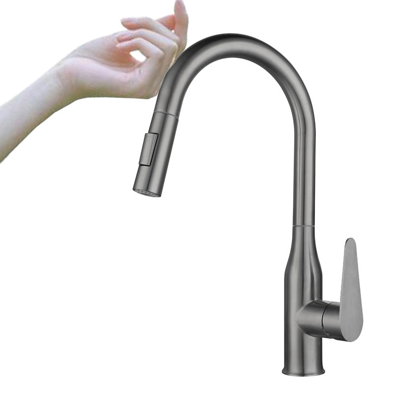 Kitchen Bar Faucet Swivel Spout 304 Stainless Steel with Pull Out Sprayer