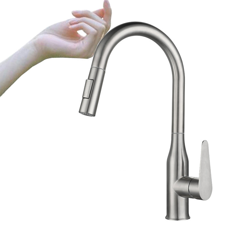 Kitchen Bar Faucet Swivel Spout 304 Stainless Steel with Pull Out Sprayer