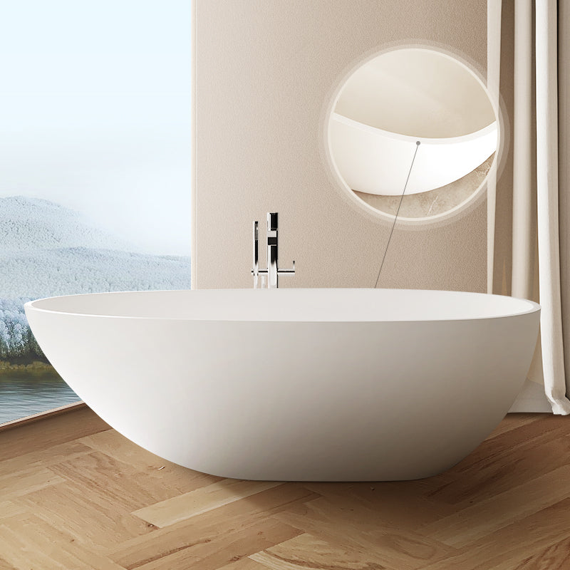 Oval Stand Alone Bath Soaking Acrylic White Modern Back to Wall Bathtub
