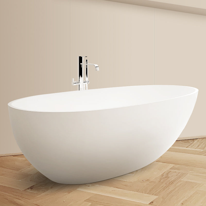 Oval Stand Alone Bath Soaking Acrylic White Modern Back to Wall Bathtub