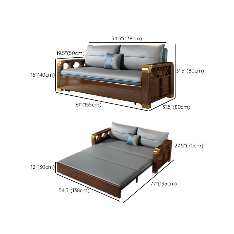 Modern Faux Leather Sleeper Sofa 31.45"H Upholstered Square Arms Sofa Bed