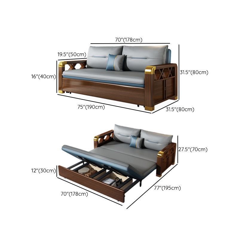 Modern Faux Leather Sleeper Sofa 31.45"H Upholstered Square Arms Sofa Bed