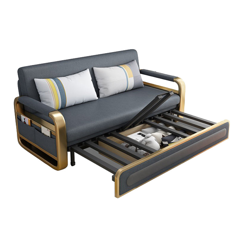 Pillow Back Square Arms Sleeper Sofa Faux Leather Futon Sleeper Sofa Bed with Storage