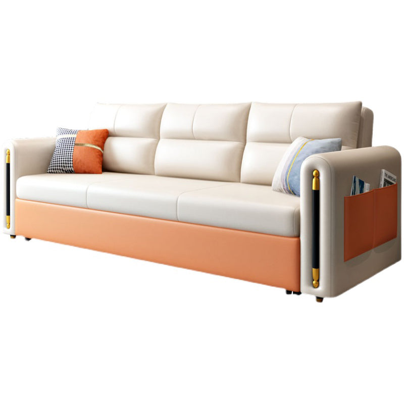 32.67" Tall Faux Leather Sofa Bed Glam Styled Sleeper Sofa Bed in Beige