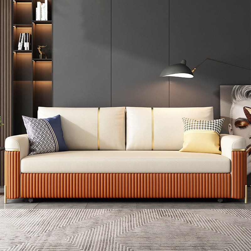 Modern Faux Leather Sleeper Upholstered Square Arms Sofa Bed in Orange
