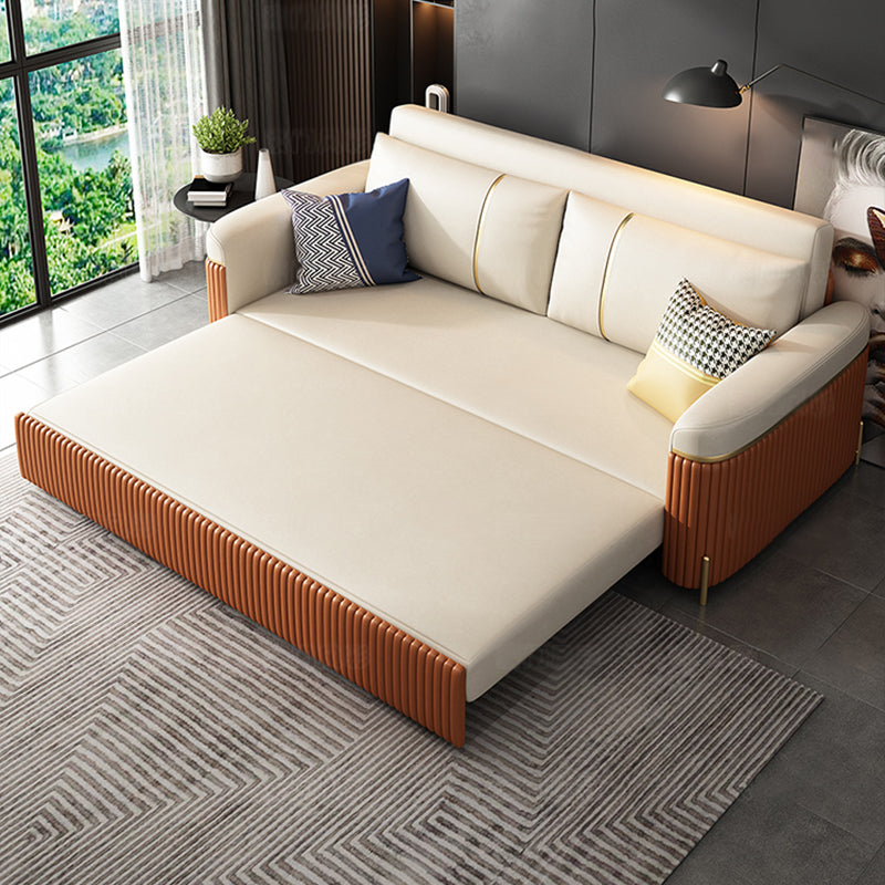 Modern Faux Leather Sleeper Upholstered Square Arms Sofa Bed in Orange