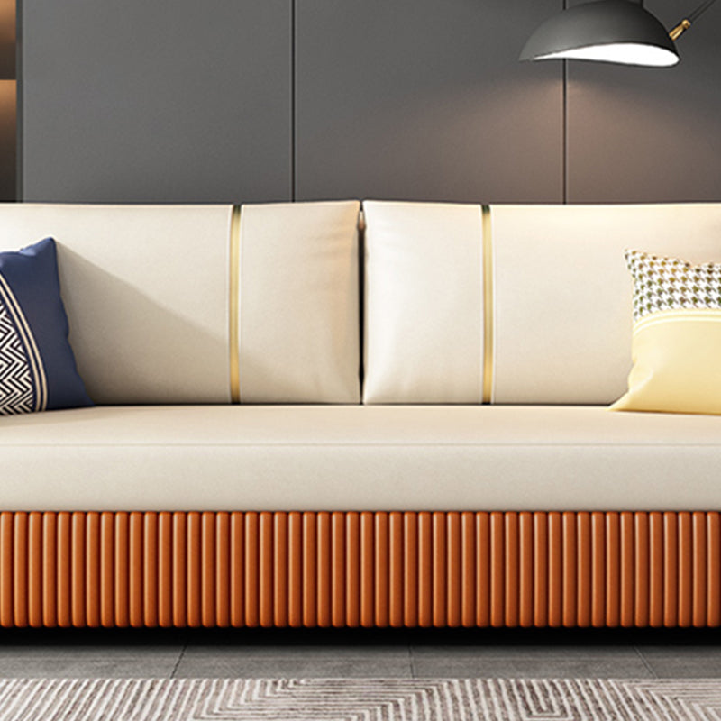Modern Faux Leather Sleeper Upholstered Square Arms Sofa Bed in Orange