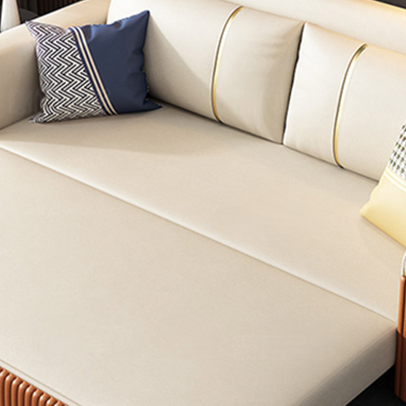 Modern Faux Leather Sleeper Upholstered Square Arms Sofa Bed in Orange