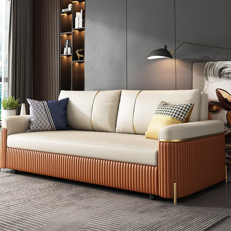 Modern Faux Leather Sleeper Upholstered Square Arms Sofa Bed in Orange