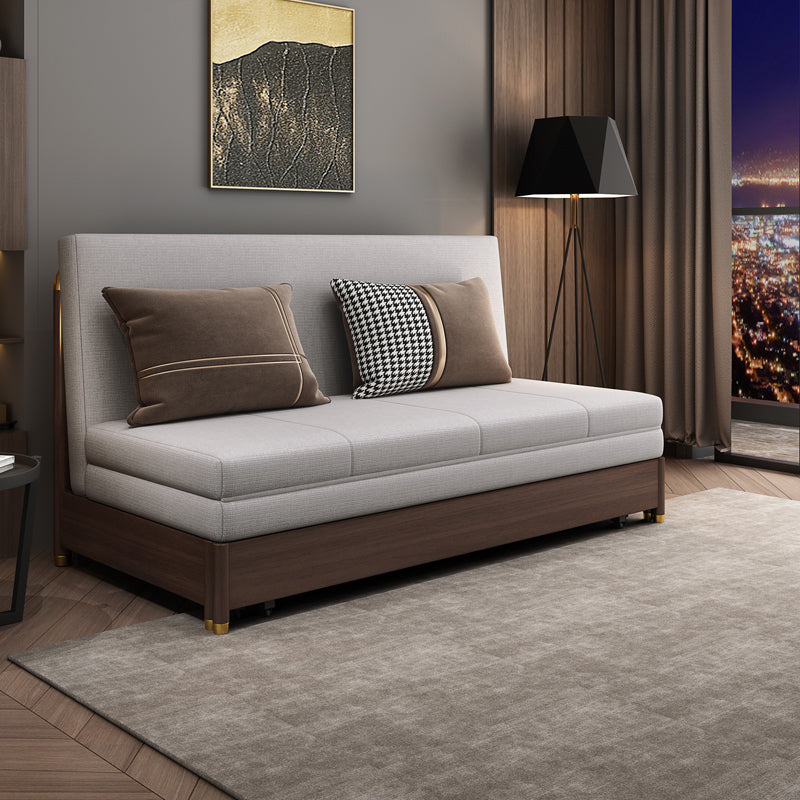 Solid Wood Sleeper Sofa Bed Convertible Linen Sofa Bed in Grey