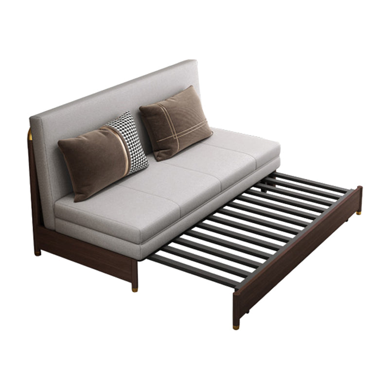 Solid Wood Sleeper Sofa Bed Convertible Linen Sofa Bed in Grey