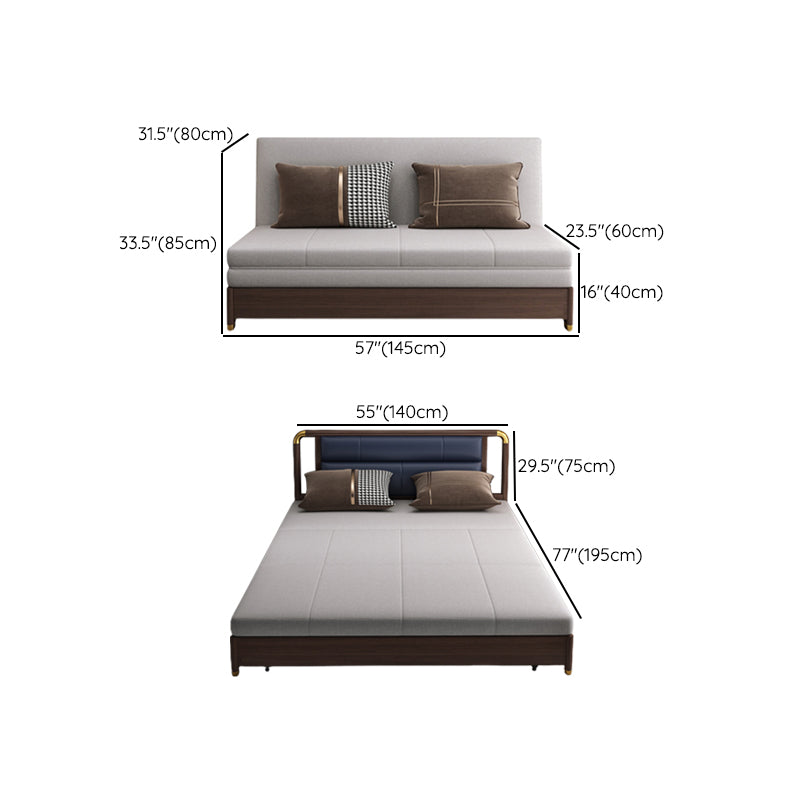 Solid Wood Sleeper Sofa Bed Convertible Linen Sofa Bed in Grey