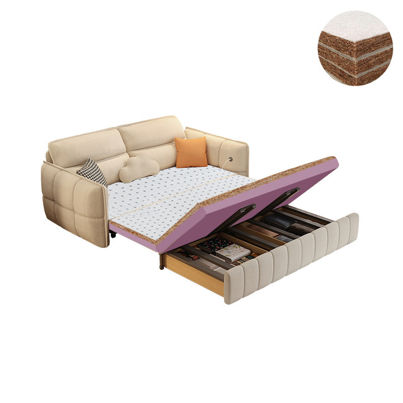 33.85" Tall Round Arms Sleeper Nordic Styled Fabric Sleeper Sofa Bed in Beige