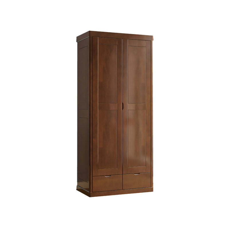 Contemporary Style Wardrobe Armoire Solid Wood Wardrobe Closet with Doors and Drawers