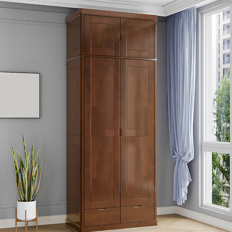 Contemporary Style Wardrobe Armoire Solid Wood Wardrobe Closet with Doors and Drawers