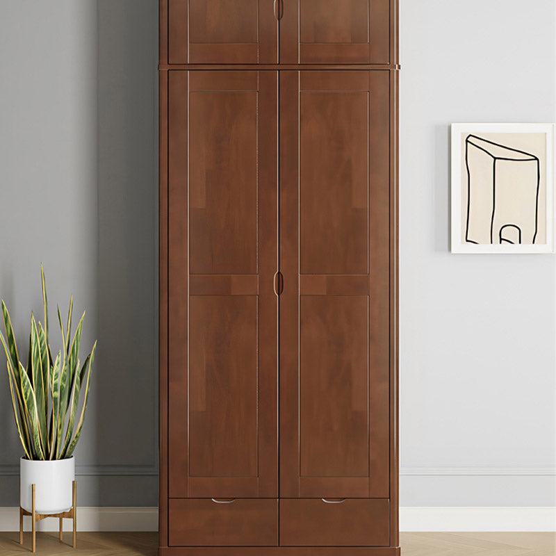 Contemporary Style Wardrobe Armoire Solid Wood Wardrobe Closet with Doors and Drawers