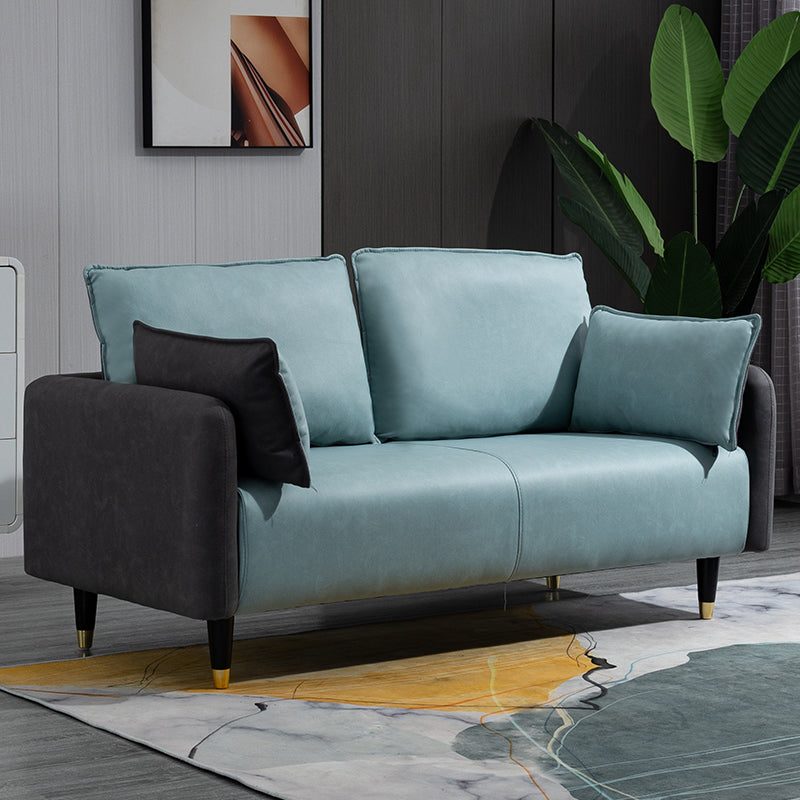 Contemporary Sofa with 2 Pillows Tuxedo Arm Living Room Faux Leather Settee