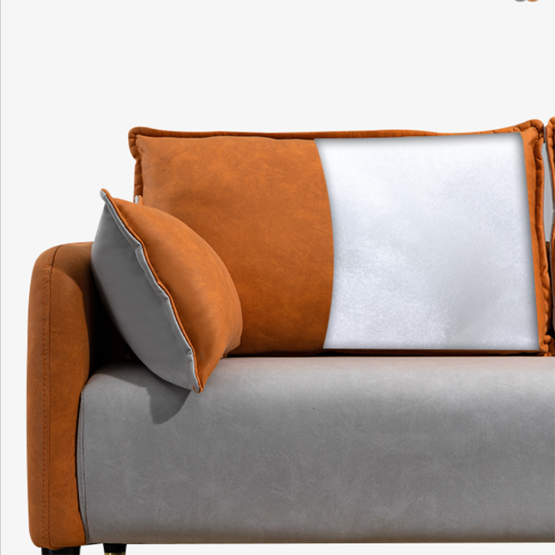 Contemporary Sofa with 2 Pillows Tuxedo Arm Living Room Faux Leather Settee