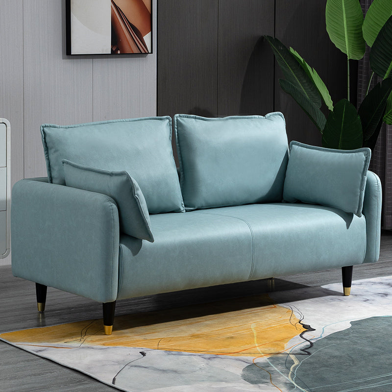 Contemporary Sofa with 2 Pillows Tuxedo Arm Living Room Faux Leather Settee